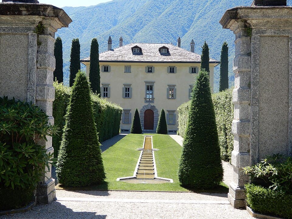 Villa Balbiano seen from the water on Lake Como, one of the landmarks on the lake map